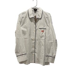 NEW J.Crew‎ Cotton Pajama Top White Button Down Long Sleeve Monogram MBQ Size S